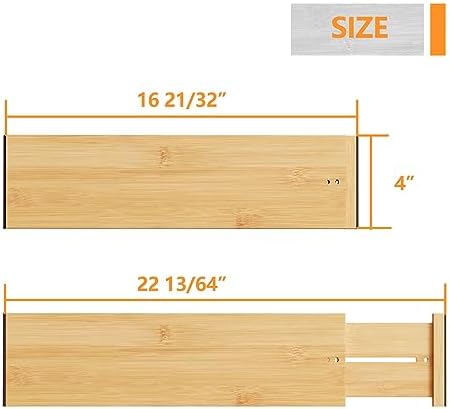 BAMEOS Bamboo Expandable Drawer Dividers – Fits 16.65"–22" Drawers, Bathroom &