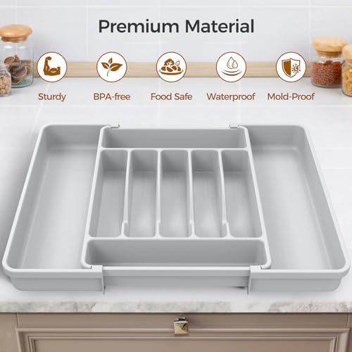 ukeetap Extra Large Expandable Silverware Organizer, Flatware Tray