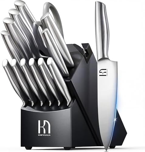 KnifeSaga 14 Pcs Knife Block Set, Razor Sharp, Japanese Steel