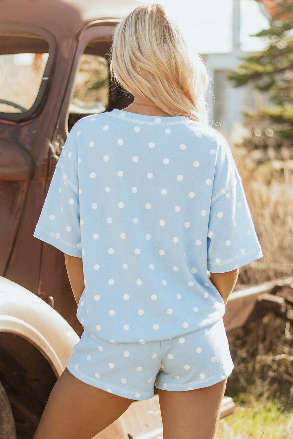 Kimber Polka Dot Loose Tee with Exposed Seam Details