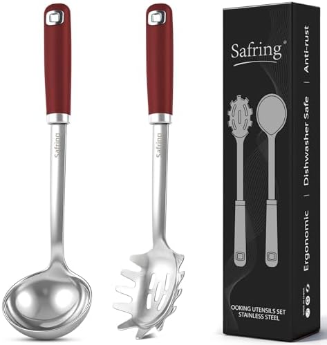 Safring Stainless Steel Soup Ladle and Spaghetti Spoon Set, Heat Resistant
