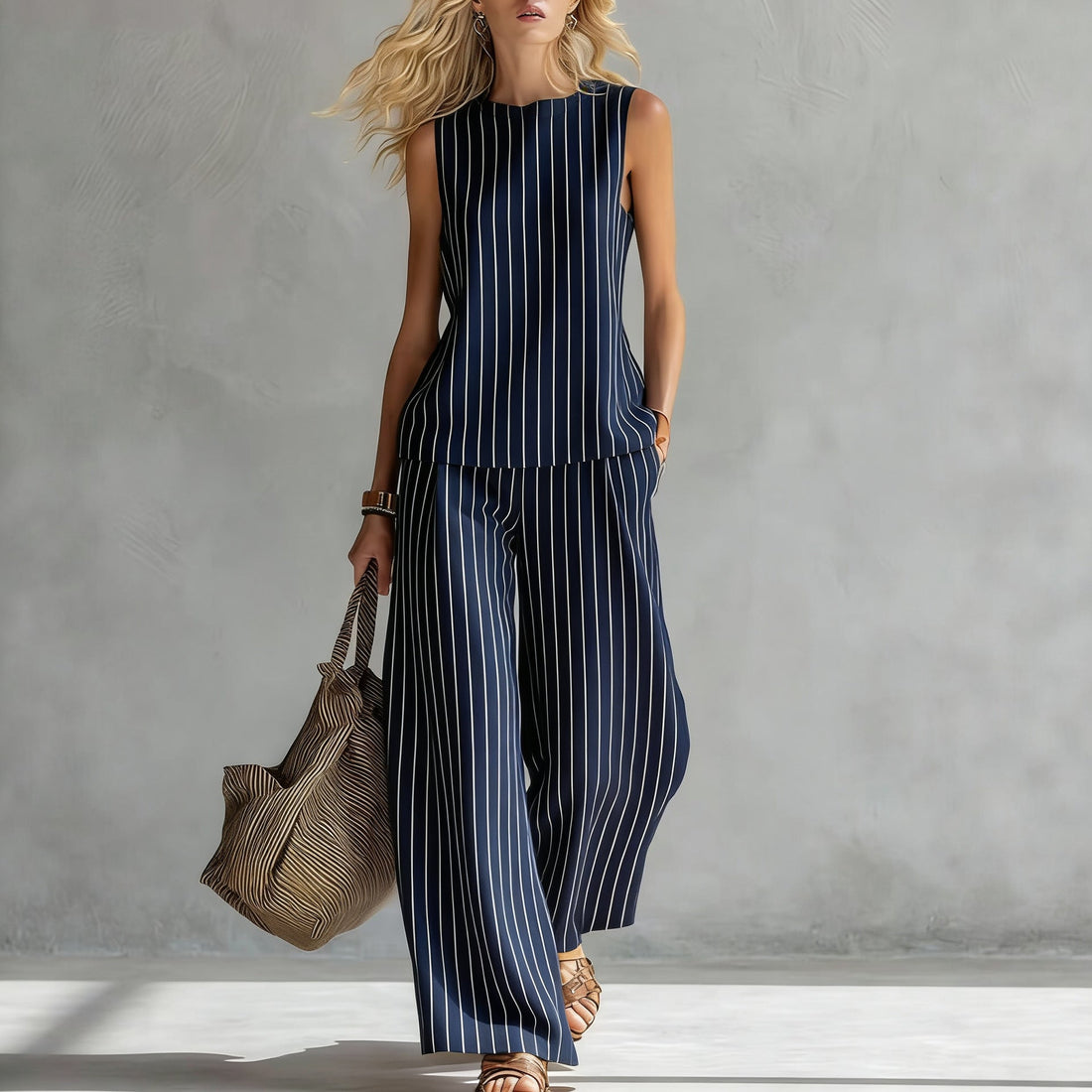 Women's Sleeveless Printed Tank Top and Wide-Leg Pants Set - Image 7