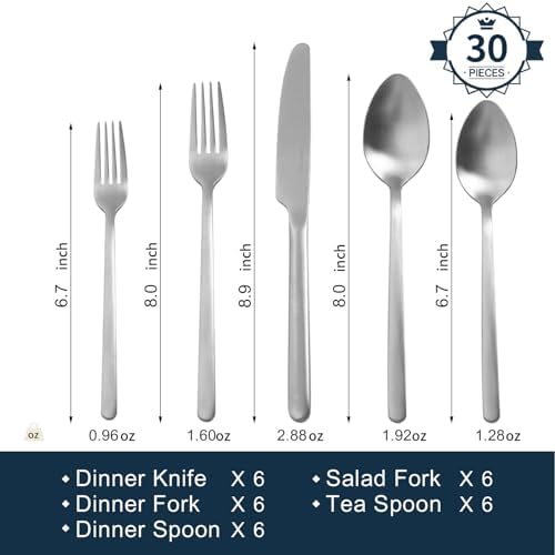 KINGSTONE 30 Pieces Silverware Set, Flatware Cutlery Set