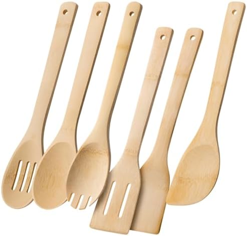 Wooden Spoons for Cooking, 6-Piece Bamboo Cooking Utensil Set