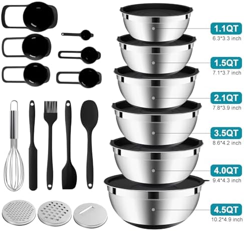 ENVTEK Mixing Bowls Set with Airtight Lids, Non-Slip Silicone Bottoms