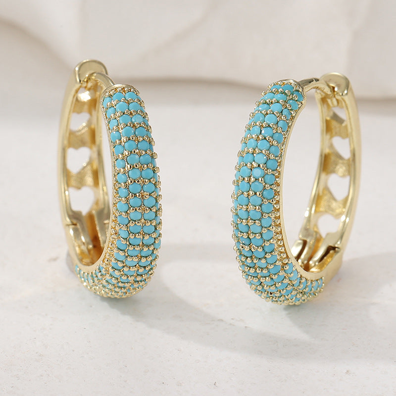 Vintage Turquoise Beaded Hoop Earrings Gold Tone Brass Women Boho Daily Party Fashion Jewelry Elegant