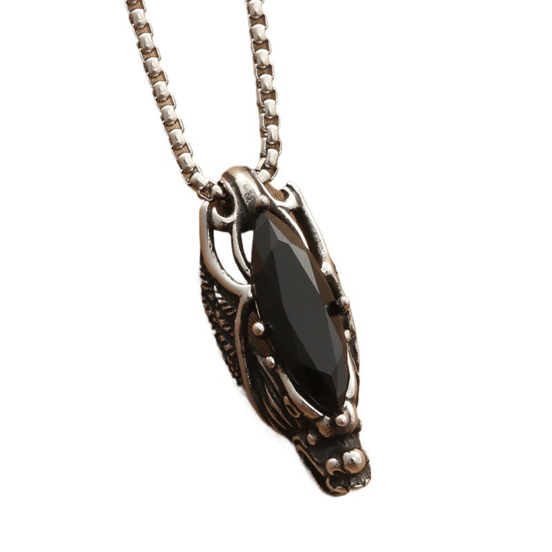 Retro Fashionable Men's Gemstone Dragon Stainless Steel Pendant