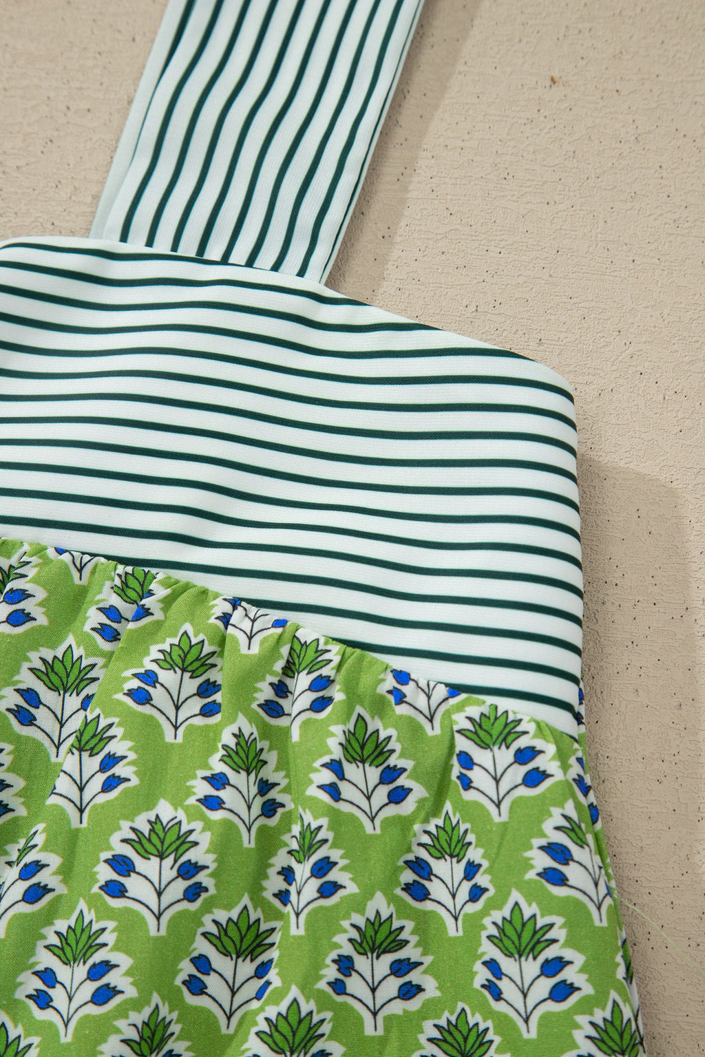 Alisson Straps Babydoll Tank Top in Green and White