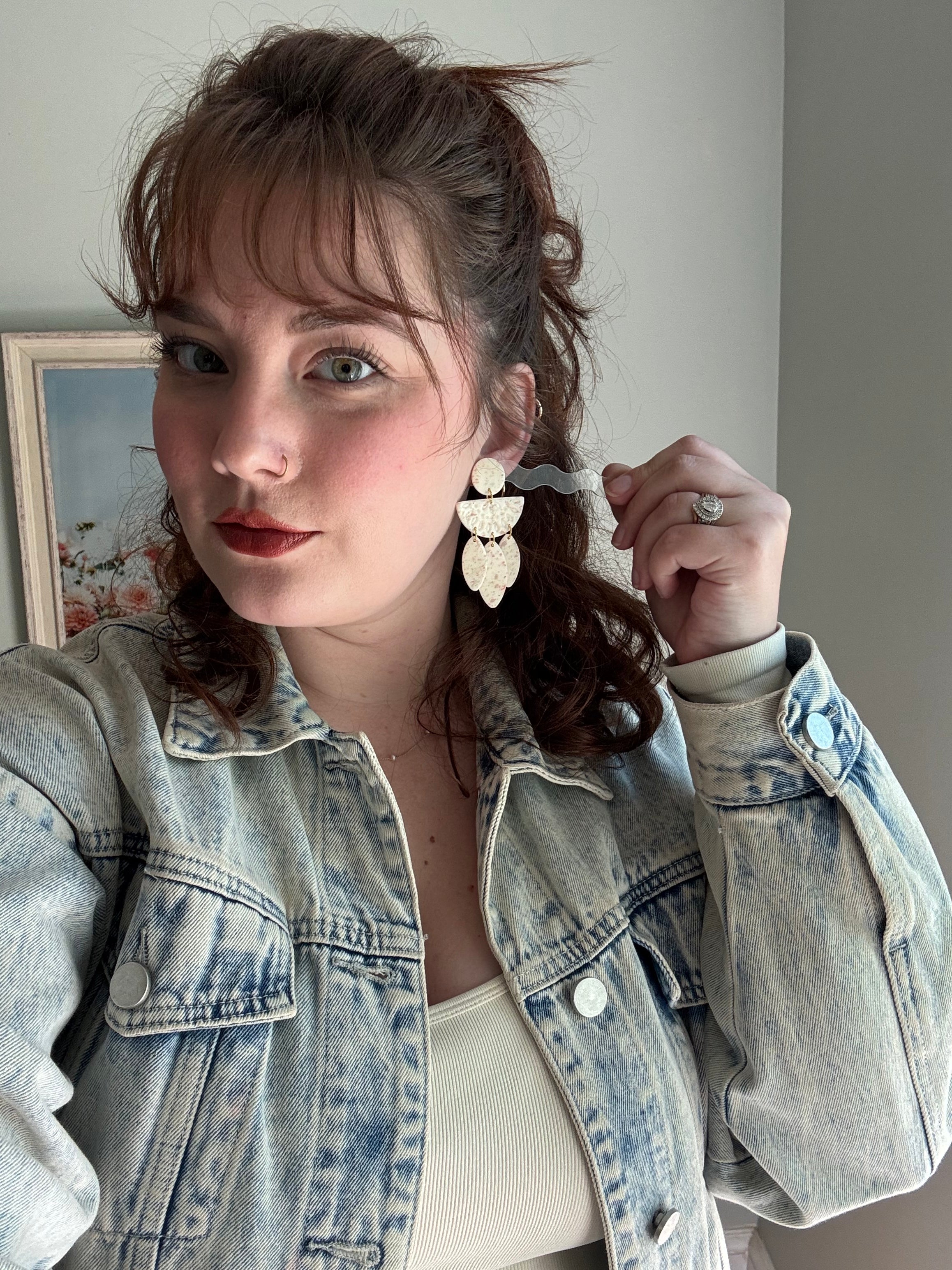 Willow Polymer Clay Statement Earrings in Spring Terrazzo Print - Image 2