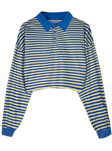 Women's Black Collared Half Button Polo Crop Sweatshirt - Image 38