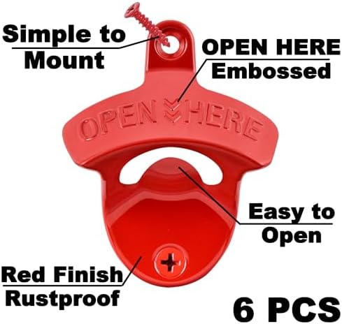 Red Beer Opener Wall Mounted Stainless Screw in Wall Soda Bottle Cap Opener