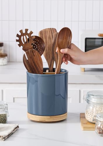 LoeJan 3 Compartment Utensil Holder, Extra Large Utensil Crock, Stable Ceramic