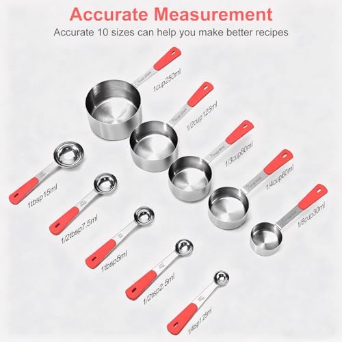 Bopei 10-Pcs Stainless Steel Measuring Cups & Spoons Set