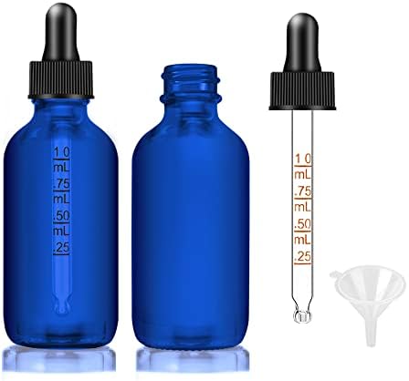 2 Pcs Dropper Bottles 2 OZ, Dark Blue Glass Bottle