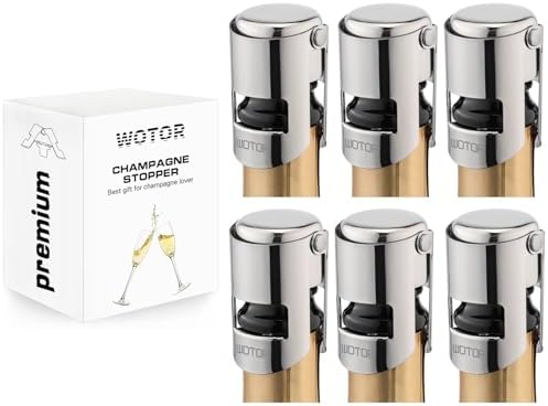 WOTOR Champagne Bottle Stoppers, Stainless Steel, 6 Pack