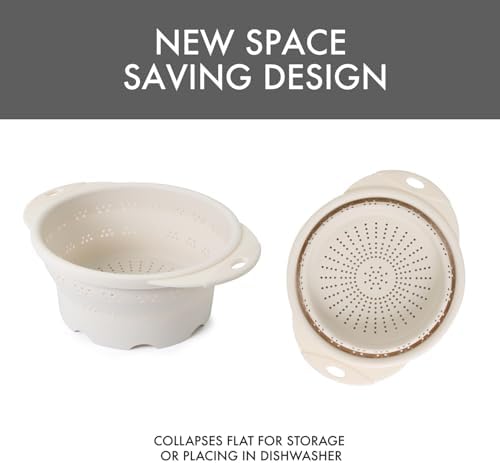 Dexas 10" Collapsible Silicone Colander in Cream, Kitchen Strainer