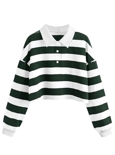 Women's Black Collared Half Button Polo Crop Sweatshirt - Image 32