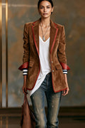 Suede Color-Block Blazer with Contrast Trim