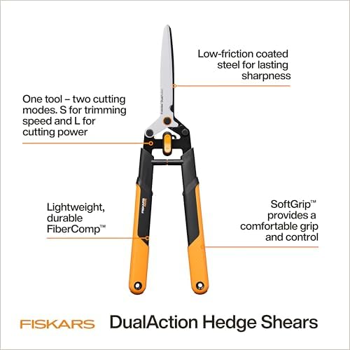 Fiskars 25" DualAction Hedge Shears, 2-in-1 Fast or Powerful Trimming