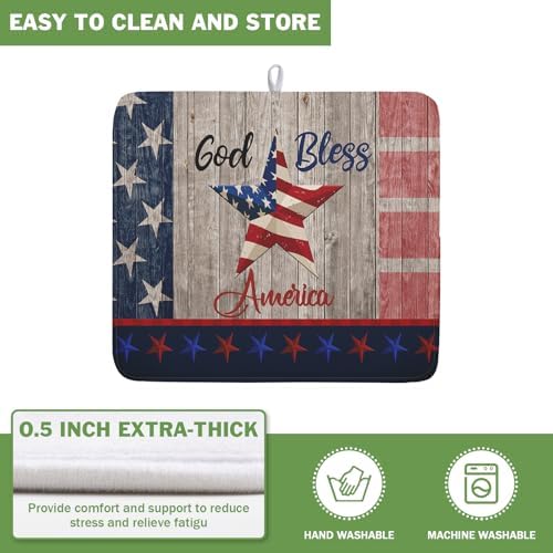 Kawani 4th of July Dish Drying Mat 16x18 Inch Patriotic God Bless America