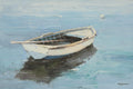 24x36 coastal boat giclee on canvas with blue and white tones and hand-embellished brush strokes.
