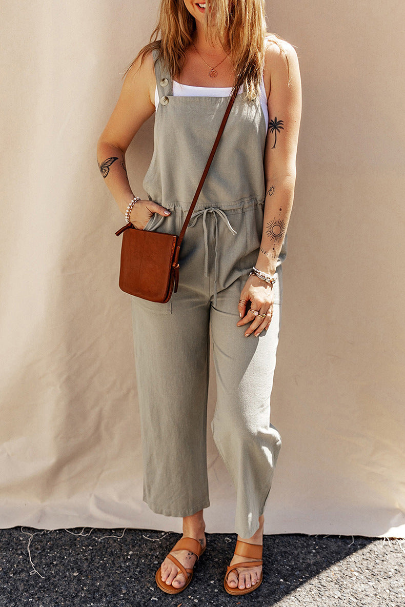 Women's Sleeveless Linen Camisole Jumpsuit Casual Wide Leg - styling view