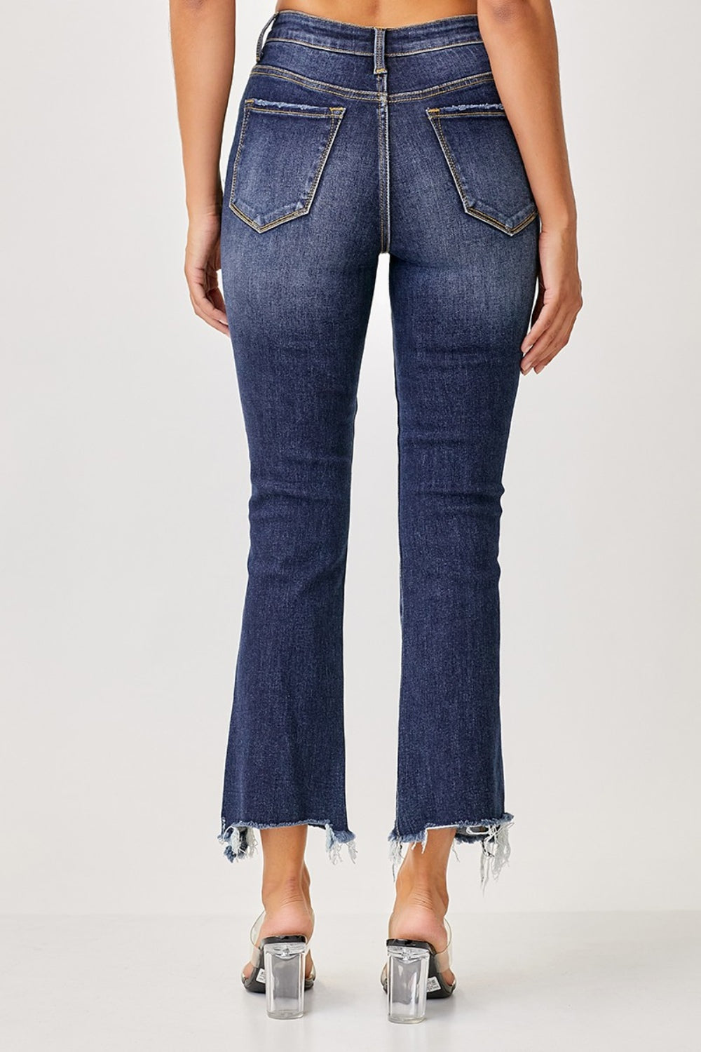 Risen Frayed Hem Cropped Straight Jeans | Cotton Blend
