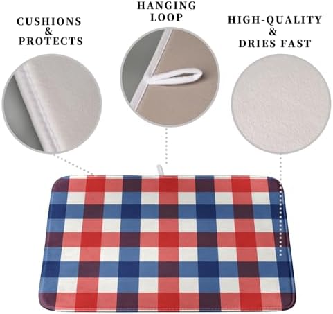 4th of July Dish Drying Mat Patriotic Buffalo Plaid Drying Mats