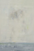 Abstract ocean painting in soft blue, green, and grey tones on a gallery-wrapped canvas.