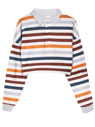 Women's Black Collared Half Button Polo Crop Sweatshirt - Image 11
