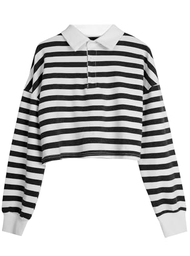 Women's Black Collared Half Button Polo Crop Sweatshirt - Image 33
