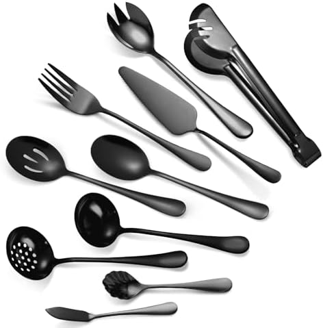 Black Serving Utensils Set 10-Piece Stainless Steel Kitchen Catering Flatware