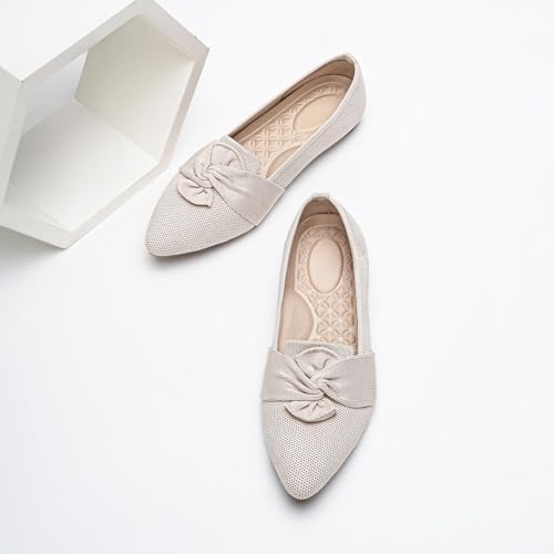 HONHOLD Women's Pointed Toe Flats Breathable Knit Ballet Flats