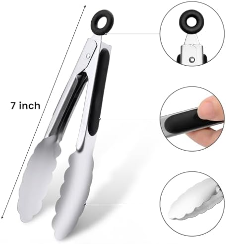 7-Inch Stainless Steel Kitchen Tongs Set,