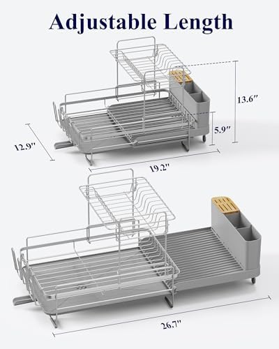 Kitsure Extendable Dish Drying Rack, 19.2"-26.7" L x 12.9" W