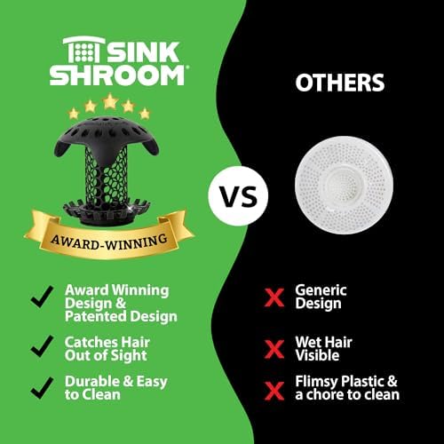 SinkShroom Ultra Bathroom Sink Drain Protector, Stainless Steel, Matte Black
