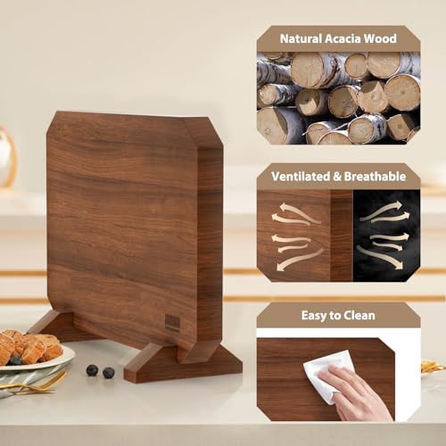 HOSHANHO Magnetic Knife Block, Thickened Acacia Wood Kitchen Knife Holder