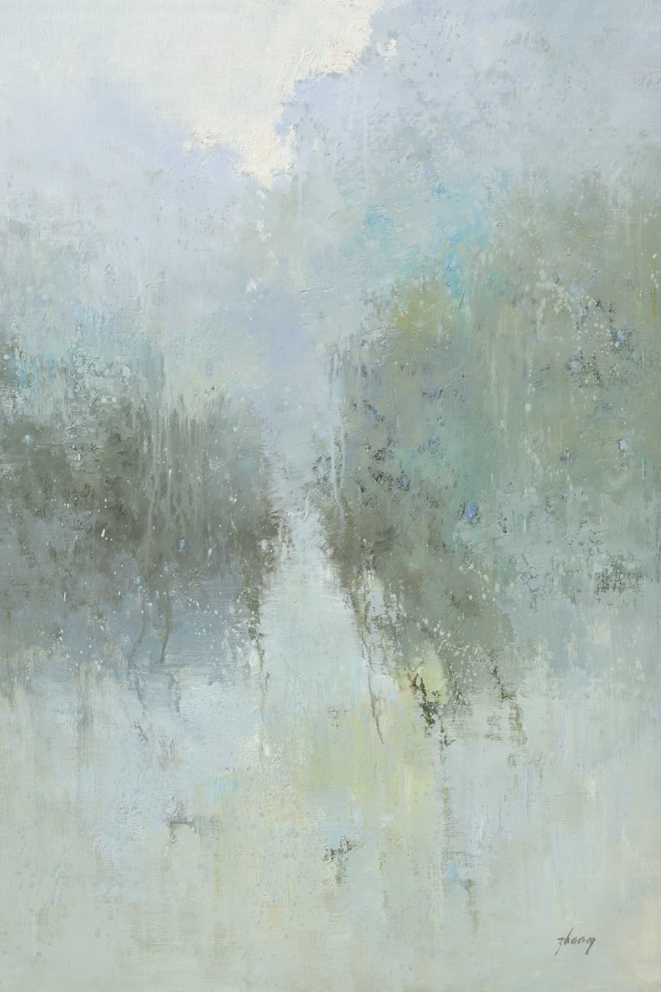 A 24x36 modern landscape oil painting on gallery-wrapped canvas with hand-embellished brush strokes by Jan Zhang.