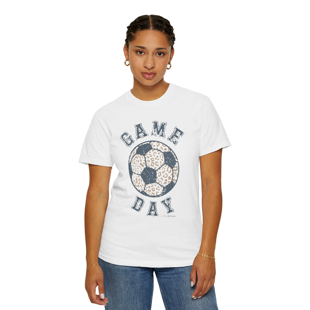 Adult Heavy Cotton Comfort Colors Soccer Game Day Leopard Hive Tee