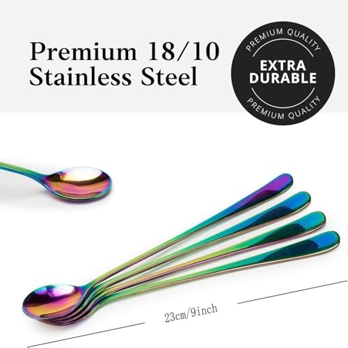 Long Handle Iced Tea Spoons, Tall Coffee & Latte Stirrers, Dessert Spoon Set