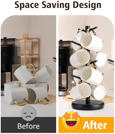 Lorbro Coffee Mug Tree, 360° Rotating Wooden Mug Holder
