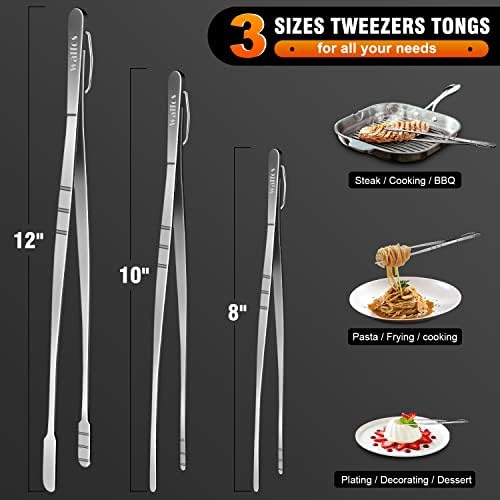 WALFOS Tweezer Tongs for Cooking, Kitchen Tweezers Stainless Steel Pasta