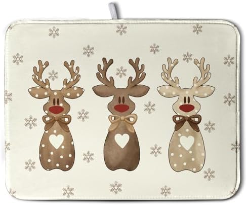Christmas Reindeer Snowflakes Dish Drying Mat