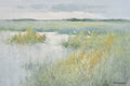 24 x 36 coastal marsh land canvas art with sage green and blue muted earth tones