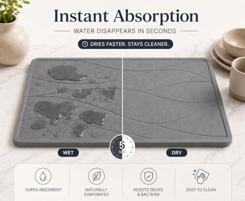 Large Stone Dish Drying Mat for Kitchen Counter, Quick Dry Diatomaceous Earth