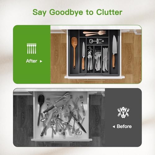 Pipishell Bamboo Expandable Silverware Drawer Organizer