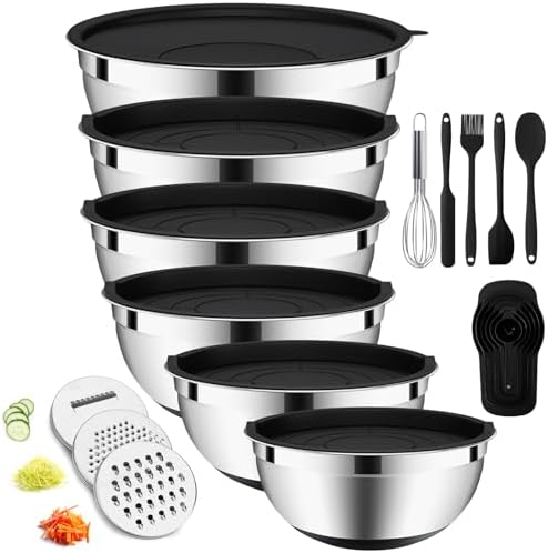 ENVTEK Mixing Bowls Set with Airtight Lids, Non-Slip Silicone Bottoms