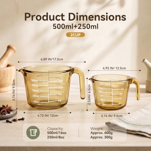 Domensi 3 Pack Glass Measuring Cups, 1& 2 Cup, Measuring Cups