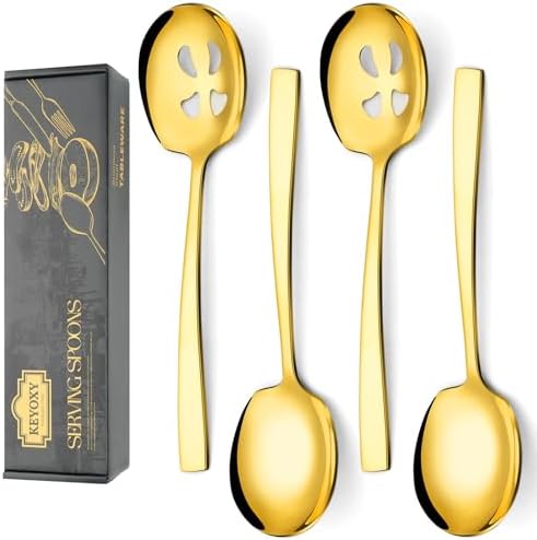 4 Piece Serving Spoons Set, 9.2-Inch Includes 2 Large, 2 Slotted