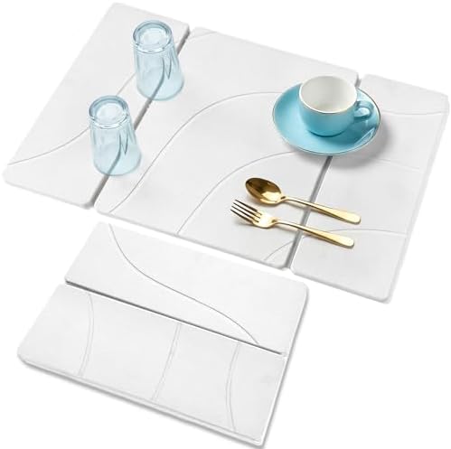 Large Stone Drying Mat for Kitchen Counter, Water-Absorbent Marble Diatomaceous